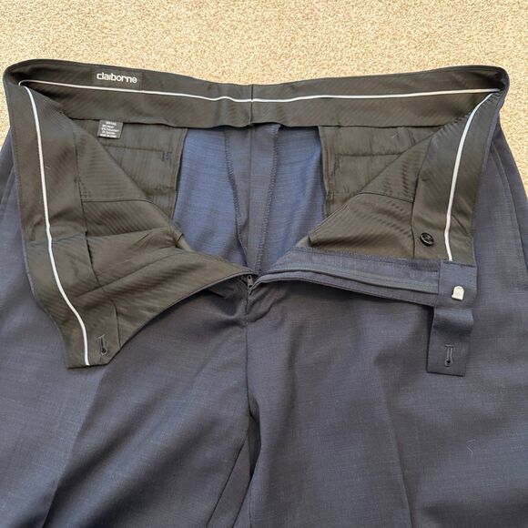 Claiborne Wool Blend Navy Blue Dress Slacks Flat Front Straight Leg Size 38Wx32L - Picture 5 of 8